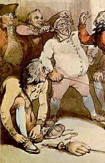 Detail showing early fencing masks (Rowlandson, 1787)
